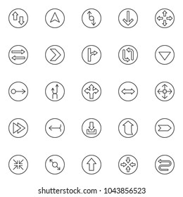 Arrows outline icons set. linear style symbols collection, line signs pack. vector graphics. Set includes icons as up and down arrows, navigation, resize, directions, refresh, intersection, controller