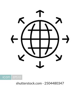 Arrows outside from globe vector icon. Global communication filled symbol. Security sign. Graph symbol for your web site design, logo, app, UI