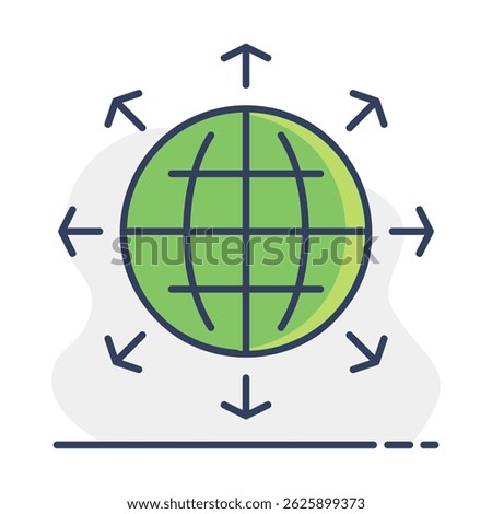 Arrows outside from globe vector icon. Global communication filled symbol. Security sign. Graph symbol for your web site design, logo, app, UI