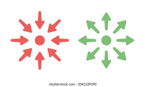 Arrows outward and arrow inward icon symbol vector illustration.