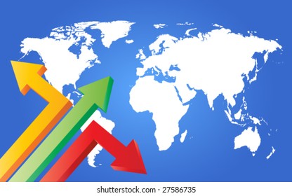 arrows over world map - vector image