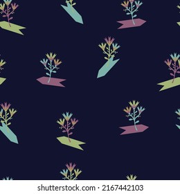 Arrows, owls, flowers and leaves collection. Muted colors with an ikat look. Seamless repeats.