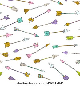 Arrows pattern. Boho style pattern. Doodle ethnic background. Tribal. Bohemian style. Folk. Ornaments. Fashion. Fabric design.