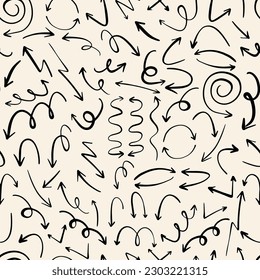 Arrows pattern. Different arrows design. Symbols that show directions. Vector background