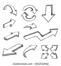 Arrows. Pencil drawing, dirty sketch style. Vector ilustration isolated on white background