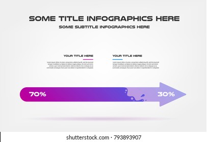 Arrows of percentage infographics, 70/30. Element of chart, graph, diagram with 2 options - parts, processes, timeline. Vector business template for presentation, workflow layout, annual report