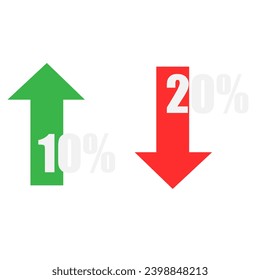 Arrows are in percentages. Green and red arrow, vector illustration