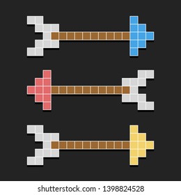 Arrows Pixel Art Illustration. Game Design Flat Retro. Black Background.