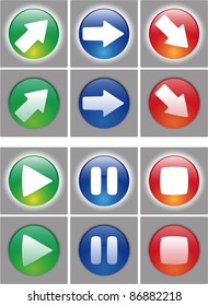 Arrows and player button Icon set. Web ready button on and off status. In the vector file the symbol are in a different layer, easy to modify.
