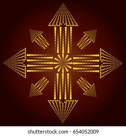 Arrows pointed at eight sides. Dotted sign. Arrow element for your design.Striped direction. Vector illustration.