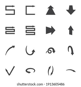 Arrows pointer vector icons set, modern solid symbol collection, filled style pictogram pack. Signs, logo illustration. Set includes icons as directional arrows, curved arrow left and right, up down 