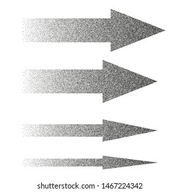 A arrows, pointers filled with very small dots, points. The effect of stippling to create textured backgrounds. Vector illustration