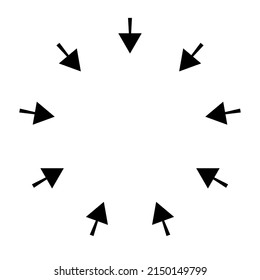 Flechas, punteros hacia adentro. Recopilar, intermezclar, reunir, centro e icono de convergencia, símbolo