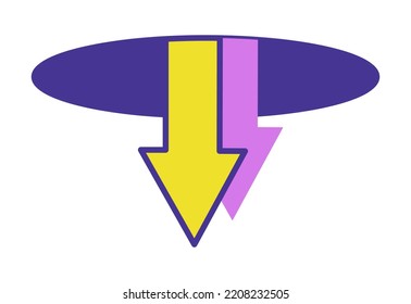 Arrows or pointers showing down, isolated circle with lines. Declining and decreasing, reducing and get smaller, lessen effect. Sticker or video game element. Vector in flat style illustration