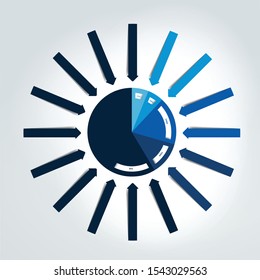 Arrows pointing to the centre. Infographics set elements. 
