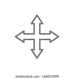 Arrows pointing in different directions, four way, navigation line icon.