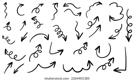 Pfeile, die in verschiedene Richtungen zeigen, handgeschriebener Kalligrafiesatz , handgezeichnete Design-Elemente , Flat Modern Design einzeln auf weißem Hintergrund , Vektorgrafik EPS10