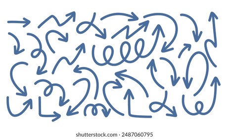 Flechas apuntando en diferentes direcciones escritas a mano aisladas sobre fondo blanco , ilustración Vector EPS 10