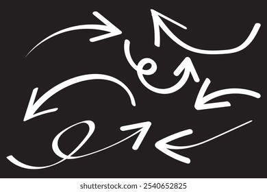 Arrows pointing in different directions handwritten isolated on white background , illustration Vector EPS