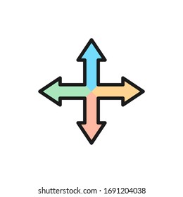 Arrows pointing in different directions, navigation flat color line icon.