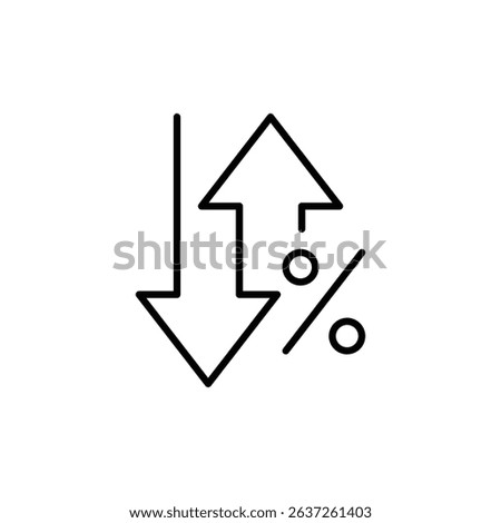 Arrows Pointing Up and Down with Percent Symbol Depicting Market Swing or Dual Trend