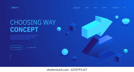Arrows pointing forward and backward or left and right icon in isometric view. Direction of movement, navigation, choosing way concept. Vector illustration for visualization of business presentation