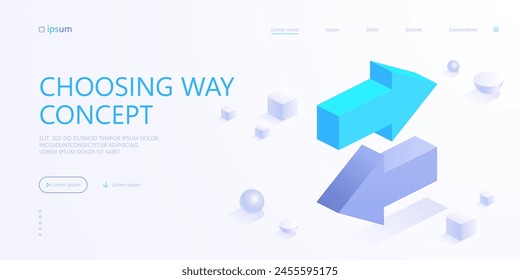 Arrows pointing forward and backward or left and right icon in isometric view. Direction of movement, navigation, choosing way concept. Vector illustration for visualization of business presentation