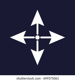 Arrows pointing forward, backward, right and left. Vector icon on dark blue background.