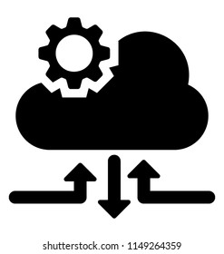 
Arrows pointing in inward and outward to a cloud contain cog on head, a notion for cloud computing 
