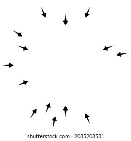 Arrows pointing inward. Radial, radiating arrows, pointers