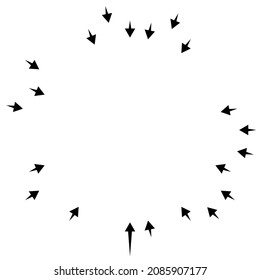 Arrows pointing inward. Radial, radiating arrows, pointers