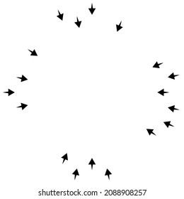 Arrows pointing inward. Radial, radiating arrows, pointers