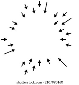 Arrows pointing inward. Radial, radiating arrows, pointers