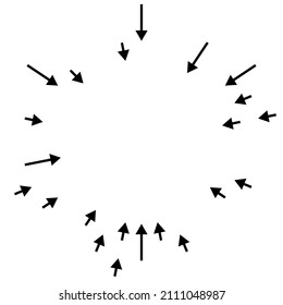 Die Pfeile zeigen nach innen. Radial, strahlende Pfeile, Zeiger