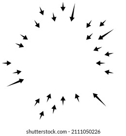 Arrows pointing inward. Radial, radiating arrows, pointers