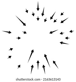 Die Pfeile zeigen nach innen. Radial, strahlende Pfeile, Zeiger