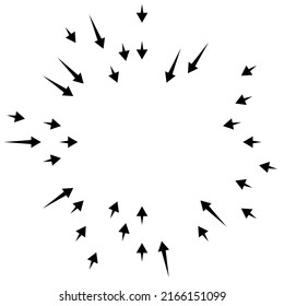 Arrows pointing inward. Radial, radiating arrows, pointers