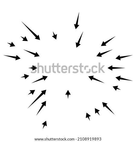 Arrows pointing inward. Radial, radiating arrows, pointers