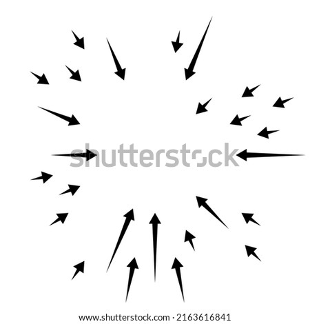 Arrows pointing inward. Radial, radiating arrows, pointers