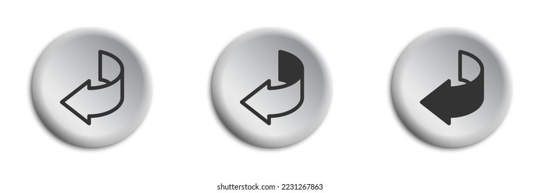 Arrows pointing to the left. Round buttons with shadows. Flat vector illustration.
