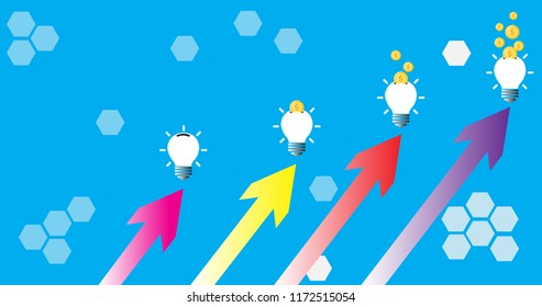 Arrows pointing light bulbs