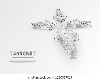 Arrows pointing in the middle. Business Technological success concept. Polygonal science Vector illustration. Origami style Low poly. Connection wireframe mesh structure on white background in RGB