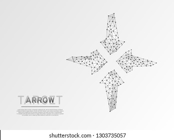 Arrows pointing in the middle. Business Technological success concept. Polygonal science Vector 3d illustration. Origami style Low poly. Connection wireframe mesh structure on white background in RGB