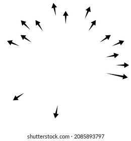 Arrows pointing outwards. Radial, radiating arrows