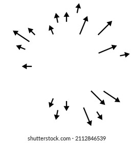 Arrows pointing outwards. Radial, radiating arrows