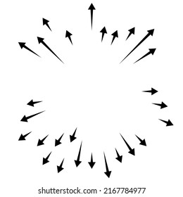 Nach außen gerichtete Pfeil. Radiale, strahlende Pfeile