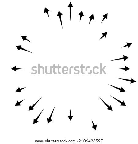 Arrows pointing outwards. Radial, radiating arrows