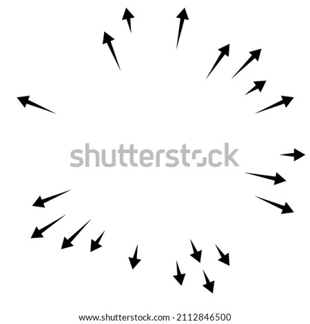 Arrows pointing outwards. Radial, radiating arrows