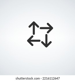 Arrows pointing outwards. Square shape arrows. Distribution orientation icon. four direction arrows. Stock vector illustration isolated