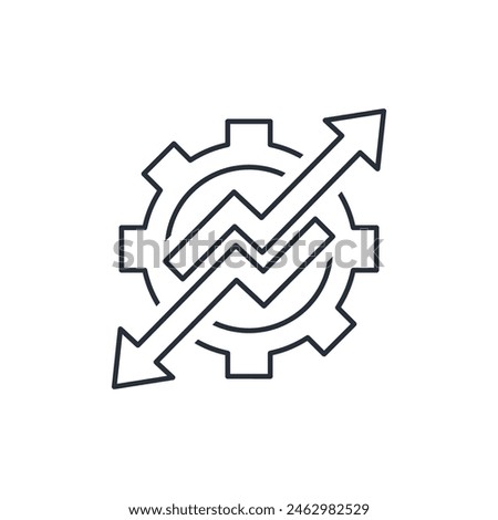 The arrows pull the mechanism in different directions. Uncoordinated actions. Imbalance. Vector linear icon isolated on white background.
